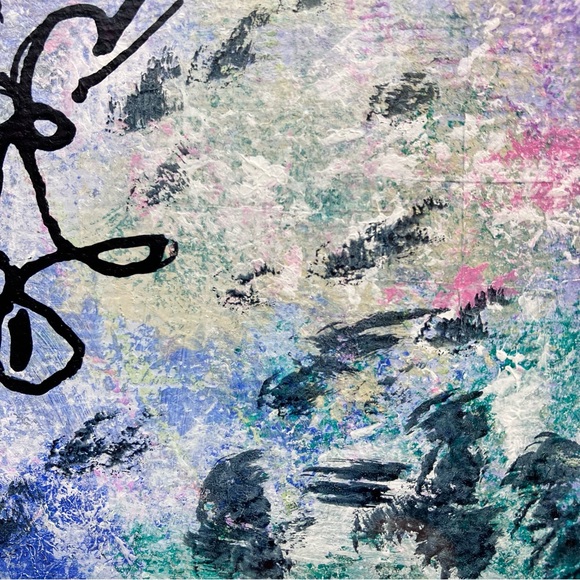 Original Abstract Framed Acrylic Floral Line Art Painting, 5x7" - Picture 6 of 14